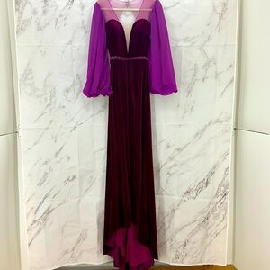 Panoply‎ Magenta violet Velvet Dress Chiffon sleeves women’s size 8 formal